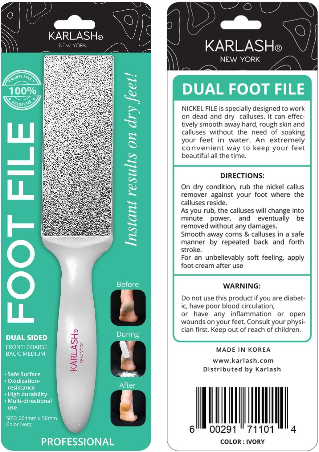 Karlash 2-Sided Nickel Foot File for Callus Trimming and Callus Removal, White (Pack of 2) : Health & Household