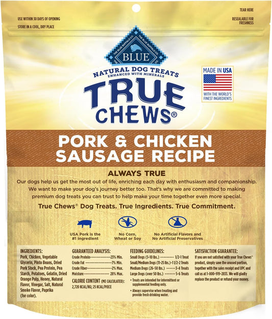 Blue Buffalo True Chews Dog Treats, Made In The Usa With Natural Ingredients, Pork And Chicken Sausage Recipe, 14-Oz. Bag