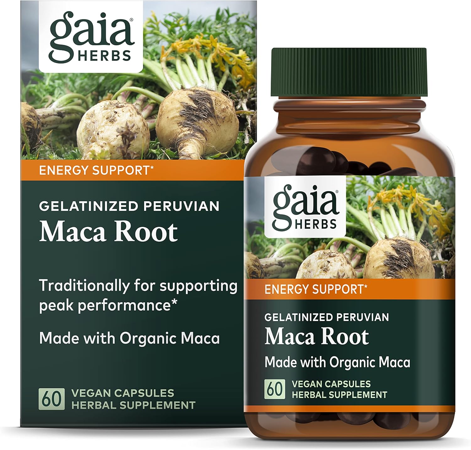 Gaia Herbs Maca Root - Caffeine-Free Natural Energy Supplement - Supports And Maintains Healthy Energy And Stamina - Made With Organic Maca Root (Lepidium Meyenii) - 60 Vegan Capsules (30-Day Supply)