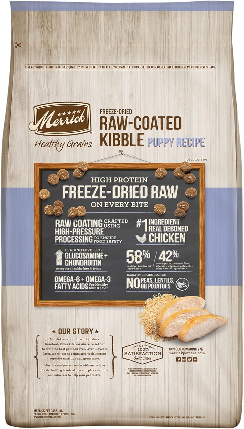 Merrick Healthy Grains Freeze Dried Raw Coated Kibble, Natural High Protein Puppy Food, Chicken and Brown Rice - 22.0 lb. Bag : Pet Supplies