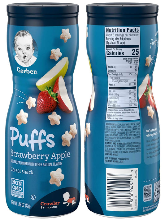 Gerber Puffs Cereal Snack Variety Pack - 1 Strawberry Apple, 1 Banana, 1 Sweet Potato - 1.48 OZ Each (Pack of 3)