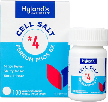 Hyland'S No. 4 Cell Salt Ferrum Phos 6X Tablets, Decongestant And Sinus Relief, Inflammation Supplement, Natural Relief Of Cold And Fever Symptoms, Quick Dissolving Tablets, 100 Count