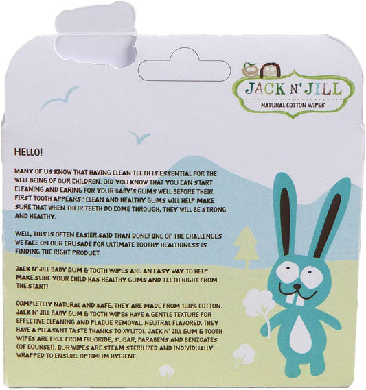 Jack N' Jill Baby Gum & Tooth Wipes - Natural & Safe, Contains Only Water & Xylitol, Soft Sterilized Cotton, Free From Fluoride & Sugar, Baby Mouth Wipes - 25 Individually Wrapped Wipes