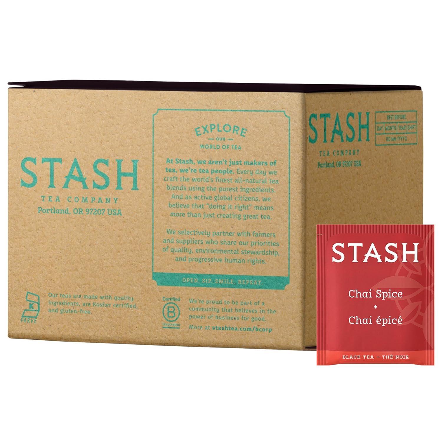 Stash Tea Chai Spice Black Tea, Box Of 100 Tea Bags