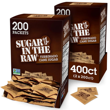 Sugar In The Raw Granulated Turbinado Cane Sugar On The Go Packets, No Erythritol, Pure Natural Sweetener, Hot & Cold Drinks, Coffee, Baking, Vegan, Gluten-Free, Non-Gmo, 200 Count Packets (2-Pack)