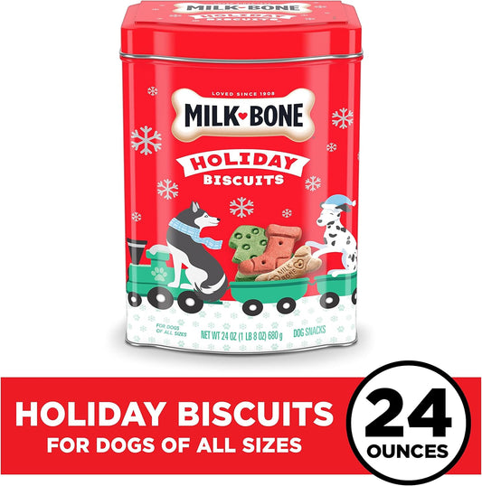 Milk-Bone Limited Edition Holiday Dog Treats, Small Biscuits, 24 Ounce Reusable Tin