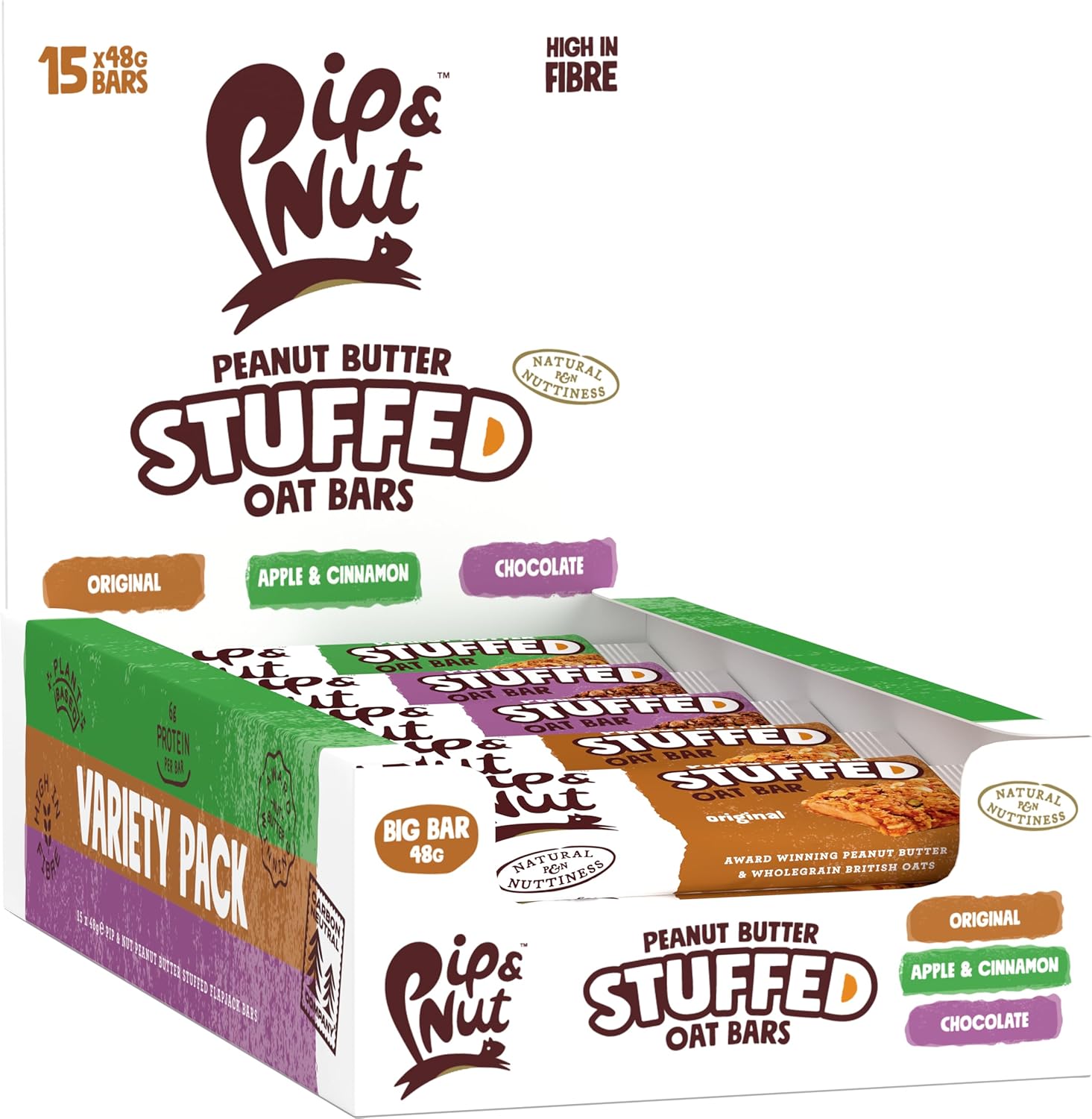 Pip & Nut Peanut Butter Stuffed Oat Bar Variety Pack 15 X 48G
