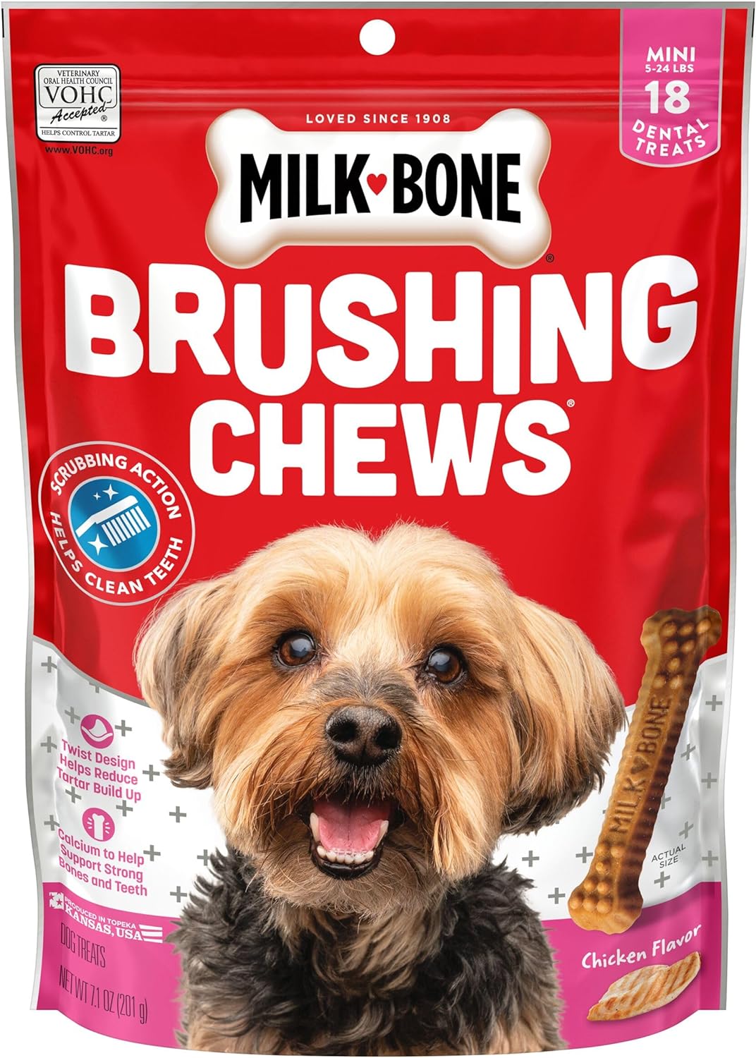Milk-Bone Original Brushing Chews, 18 Mini Daily Dental Dog Treats (Pack of 5) Scrubbing Action Helps Clean Teeth
