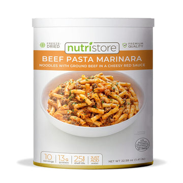 Nutristore Freeze-Dried Beef Pasta Marinara | Emergency Survival Bulk Food Storage Meal | Perfect for Everyday Quick Meals and Long-Term Storage | 25 Year Shelf Life | USDA Inspected (1-Pack)