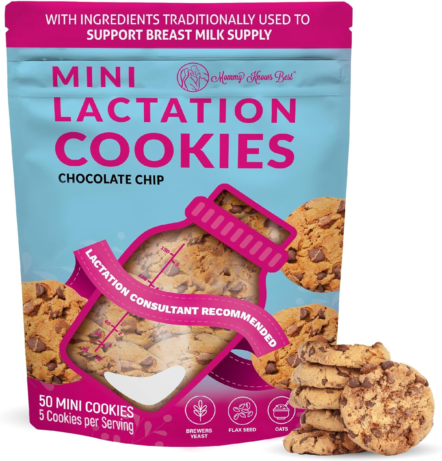 Lactation Cookies Breastfeeding Supplement - Chocolate Chip - Support Mothers Breast Milk Supply Increase - with Brewers Yeast Powder, Oat Flour, and Flax for Lactation - Fenugreek Free - 1.25 LBS