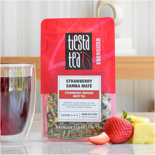 Tiesta Tea - Strawberry Samba Mate - Strawberry Hibiscus Mate Tea - Loose Leaf Tea Blend - High Caffeinated Fruit Tea - Make Hot Or Iced Tea Up To 25 Cups - 2 Oz Resealable Pouch