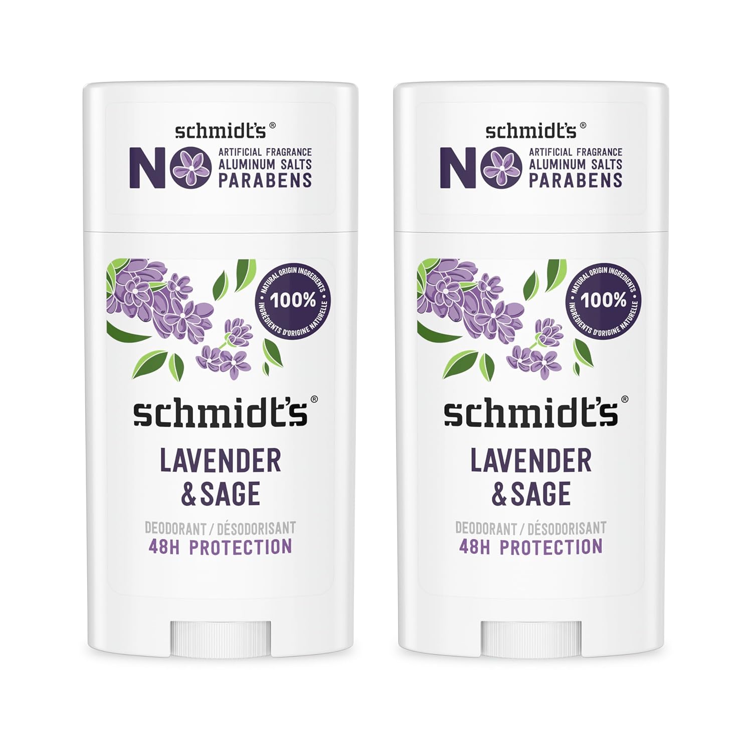 Schmidt'S Aluminum-Free Vegan Deodorant Lavender & Sage With 24 Hour Odor Protection, 2 Count For Women And Men, Natural Ingredients, Cruelty-Free, 2.65 Oz