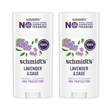 Schmidt'S Aluminum-Free Vegan Deodorant Lavender & Sage With 24 Hour Odor Protection, 2 Count For Women And Men, Natural Ingredients, Cruelty-Free, 2.65 Oz