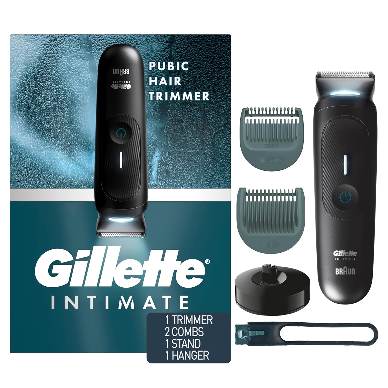 Gillette I7 Intimate Men’S Premium Pubic Hair Trimmer, Waterproof Led Body Hair Trimmer For Men, Manscaping Body Groomer, Male Body Hair Razor