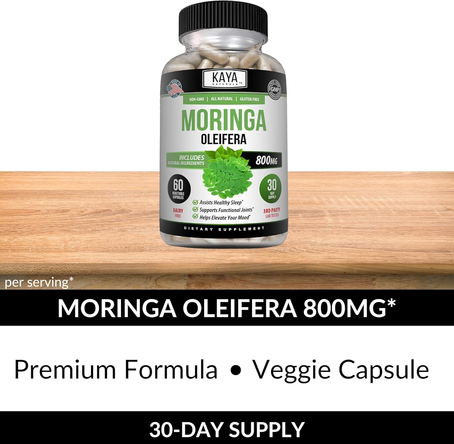 Kaya Naturals Moringa Leaf Extract - Complete Greens Superfood Supplement - Pure Miracle Tree Moringa - Boost Energy Naturally - Nutrient Dense Vitamins for Adult - 60 Veggie Count : Health & Household