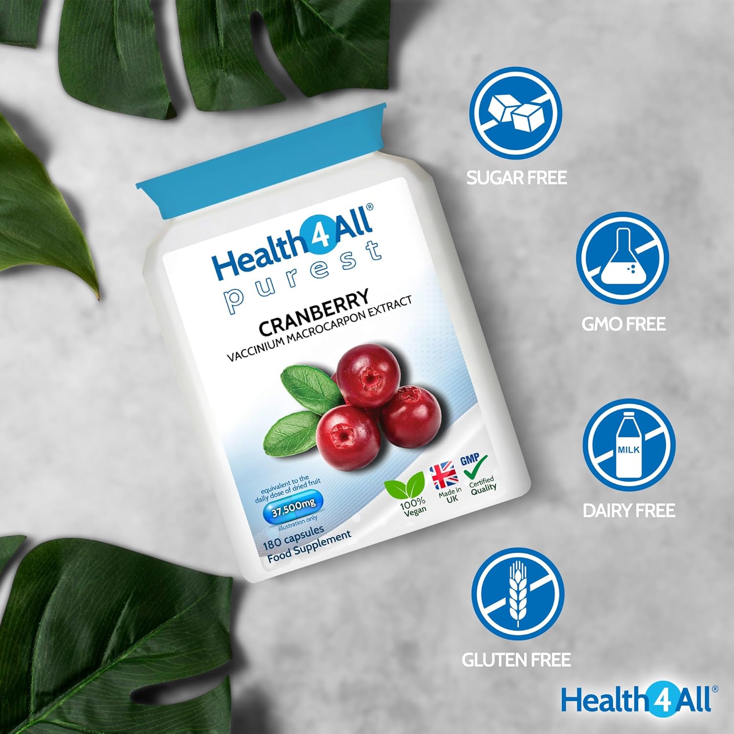 Health4All Cranbery 37,500mg 180 Capsules, 2 Months Supply, Purest High Strength Cranberry Extract Vegan Capsules Supplement for Women & Men | Made in UK (not Tablets) : Amazon.co.uk: Health & Personal Care