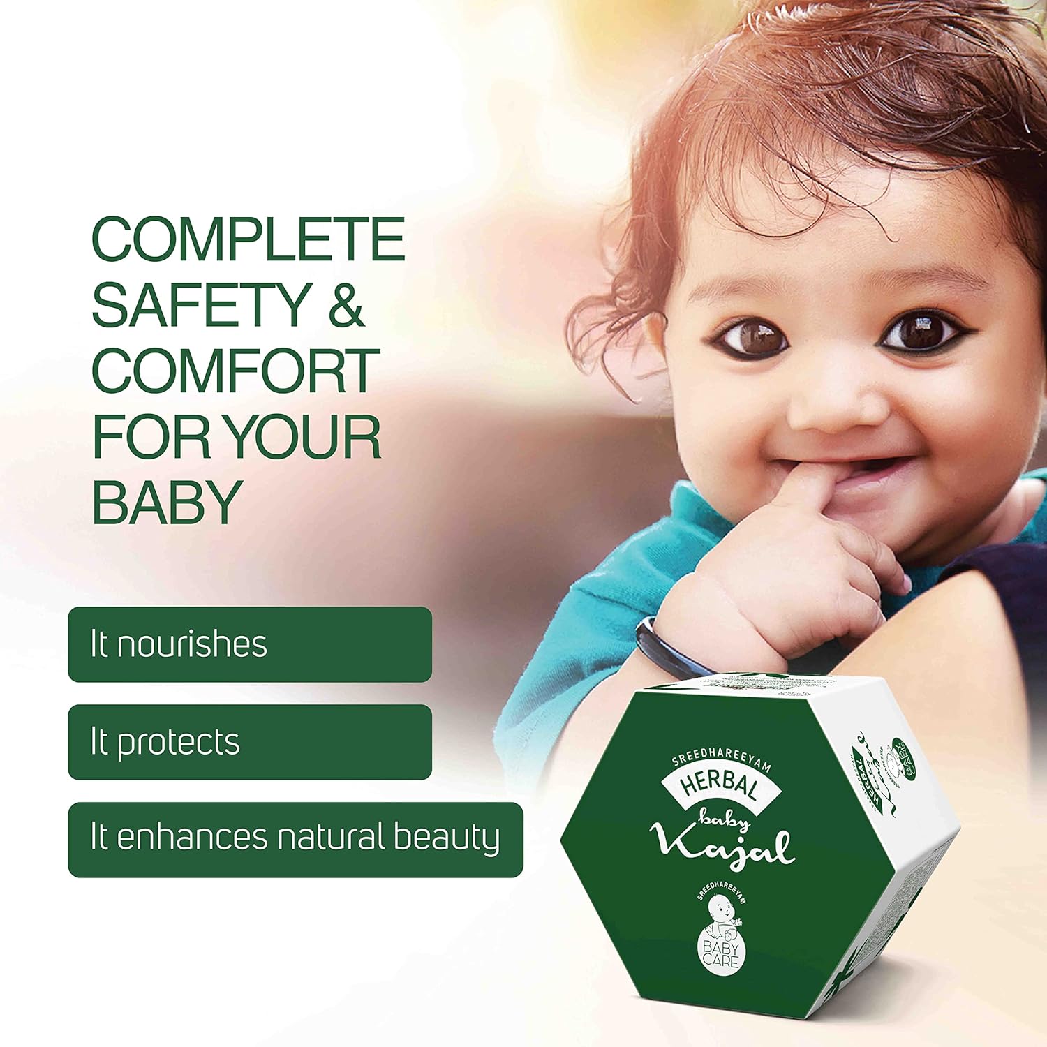 Sreedhareeyam Ayurveda Herbal Baby Kajal for New Born - From Renowned Eye Hospital, Authentic for Babies and Adults with Gooseberry, Sahadevi, Yashtimadhu and Castor Oil, Matte Black Finish : Baby