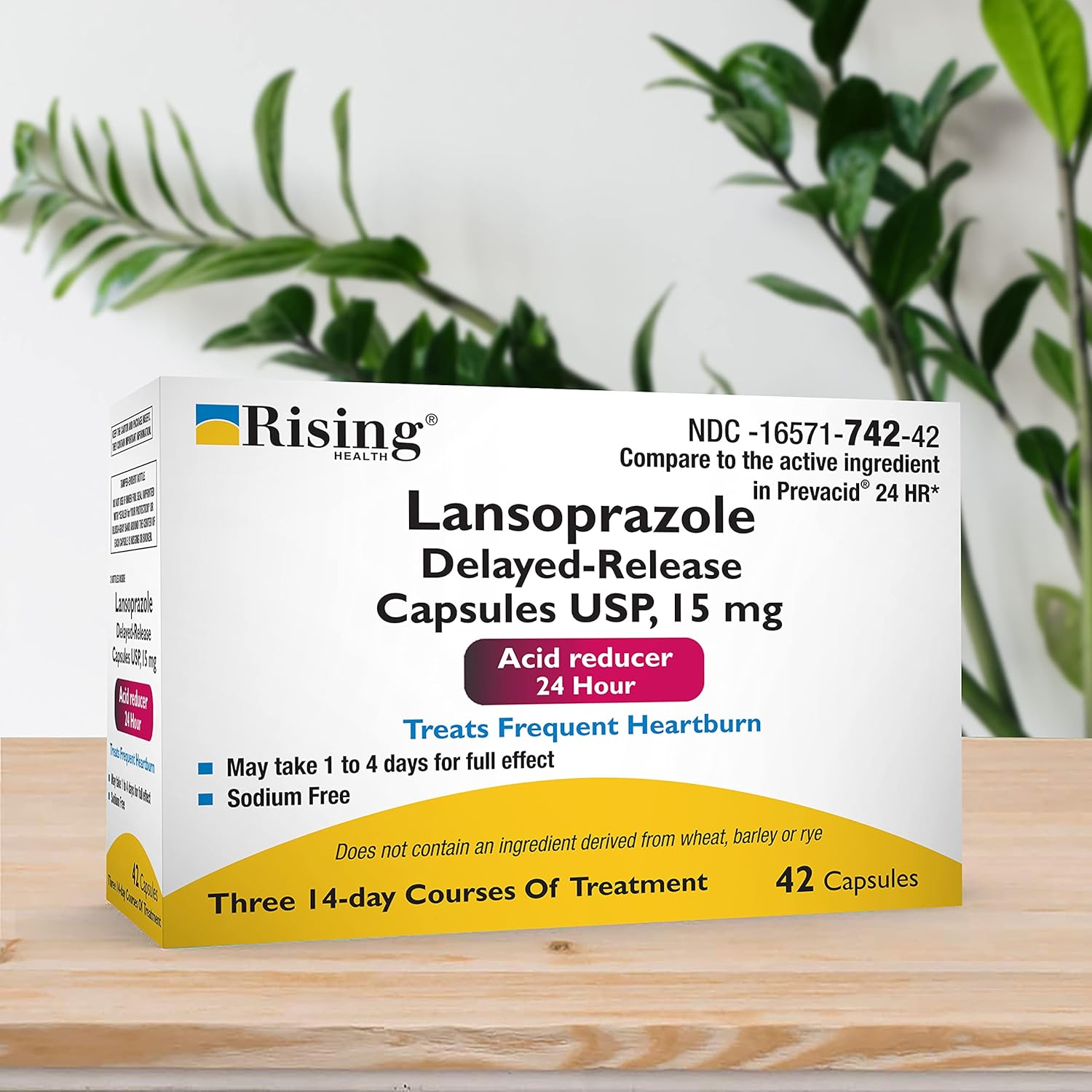 Rising Health - Lansoprazole Delayed-Release Capsules, Usp - 15 Mg - Treats Frequent Heartburn - 42 Count - Sodium-Free - Tamper-Evident Bottle