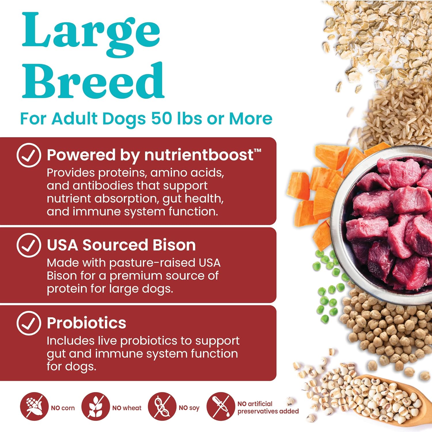 Solid Gold Nutrientboost Wolf King Large Breed Dog Food - Whole Grain Dry Dog Food Kibble Made with Real Bison, Brown Rice & Sweet Potato - Omega 3, Superfood & Digestive Probiotics - 22 LB Bag : Pet Supplies