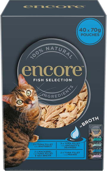 Encore 100% Natural Wet Cat Food, Multipack Fish Selection in Broth 4 x 10 x 70g (Total 40 Pouches)?ENC8113-1EN