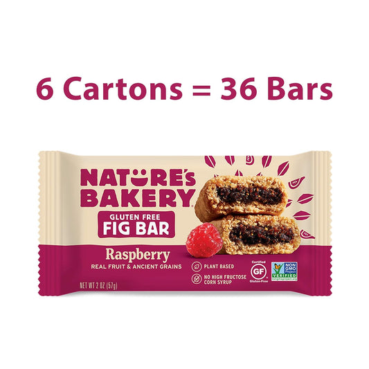 Nature’S Bakery Gluten Free Fig Bars, Raspberry, Real Fruit, Vegan, Non-Gmo, Snack Bar, 6 Boxes With 6 Twin Packs (36 Twin Packs)