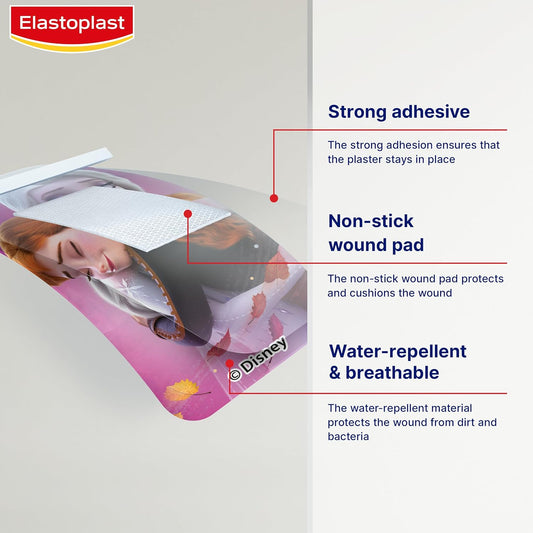 Elastoplast Disney Frozen Plasters, Assorted Sizes (16 Pieces), Coloured, First Aid Wound Care For Children With Frozen Designs, Various Sized, Skin-Friendly