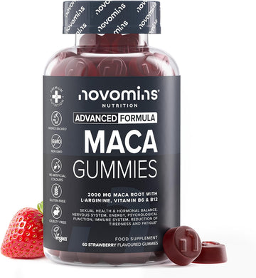 Maca Root Gummies 2000Mg - High Strength Alternative To Maca Powder & Maca Capsules - Made From 100% Peruvian Maca Root Powder With L-Arginine, Vitamin B12 & B6-60 Count - Novomins