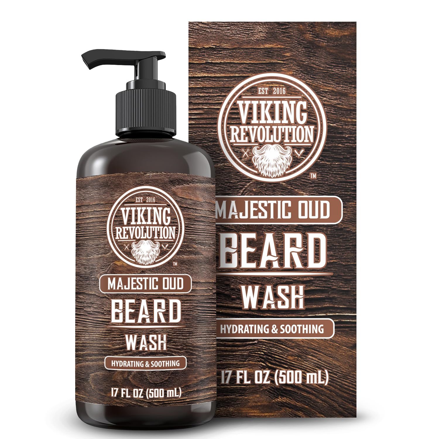 Viking Revolution Majestic Oud Beard Wash For Men With Argan Oil And Jojoba Oil - Beard Softener And Strengthener Beard Shampoo With Beard Oil - Beard Care To Avoid Beard Dandruff And Itch (17 Oz)