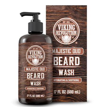 Viking Revolution Majestic Oud Beard Wash For Men With Argan Oil And Jojoba Oil - Beard Softener And Strengthener Beard Shampoo With Beard Oil - Beard Care To Avoid Beard Dandruff And Itch (17 Oz)