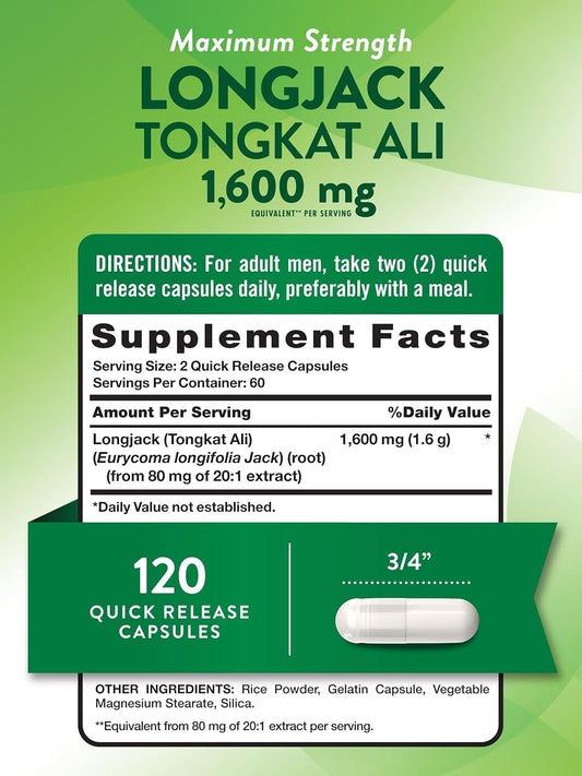 Nature'S Truth Longjack Tongkat Ali | 1600Mg | 120 Capsules | Max Strength Formula For Men | Non-Gmo & Gluten Free Supplement