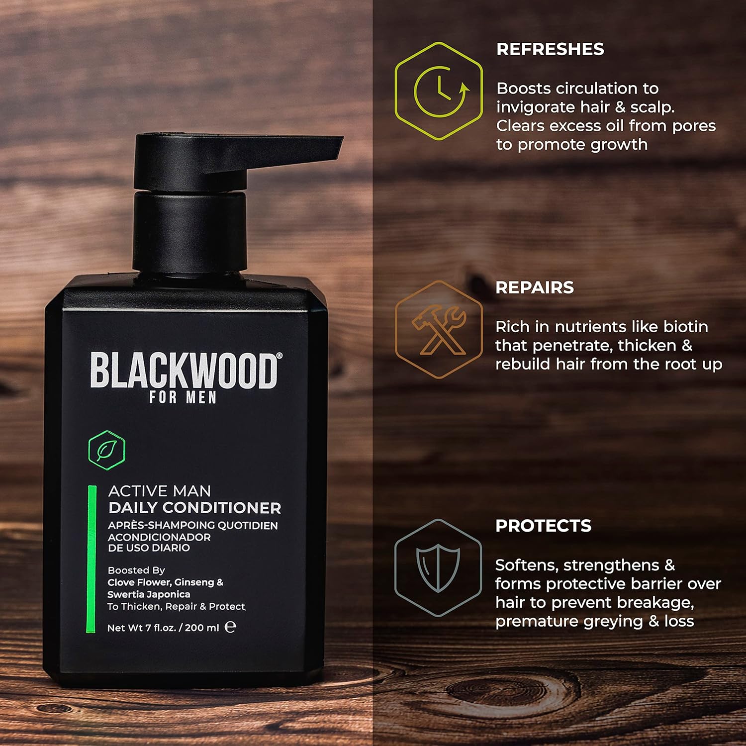 Blackwood For Men Active Man Daily Conditioner - Men'S Thickening Conditioner For Hair Loss & Dandruff - Deep Treatment For Shine - Natural Vegan Formula - Sulfate, Paraben, & Cruelty-Free (7 Oz) : Beauty & Personal Care
