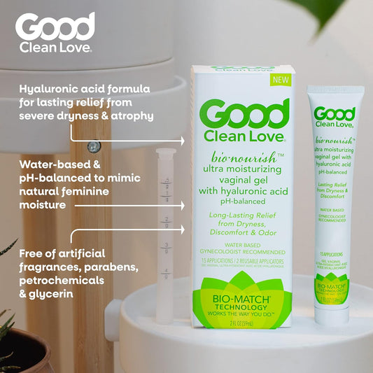 Good Clean Love BioNourish Ultra Moisturizing Vaginal Gel with Hyaluronic Acid, pH-Balanced & Water-Based, Long Lasting Relief from Dryness & Discomfort for Women, 2 Oz