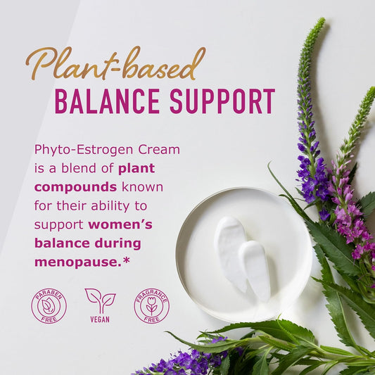 Phyto Estrogen Cream For Women With Wild Yam | Plant Based Hot Flash, Menopause & Menstrual Cycle Support | Black Cohosh, Dong Quai, Red Clover | 96 Topical Servings | 4Oz Pump | Vegan, Paraben-Free