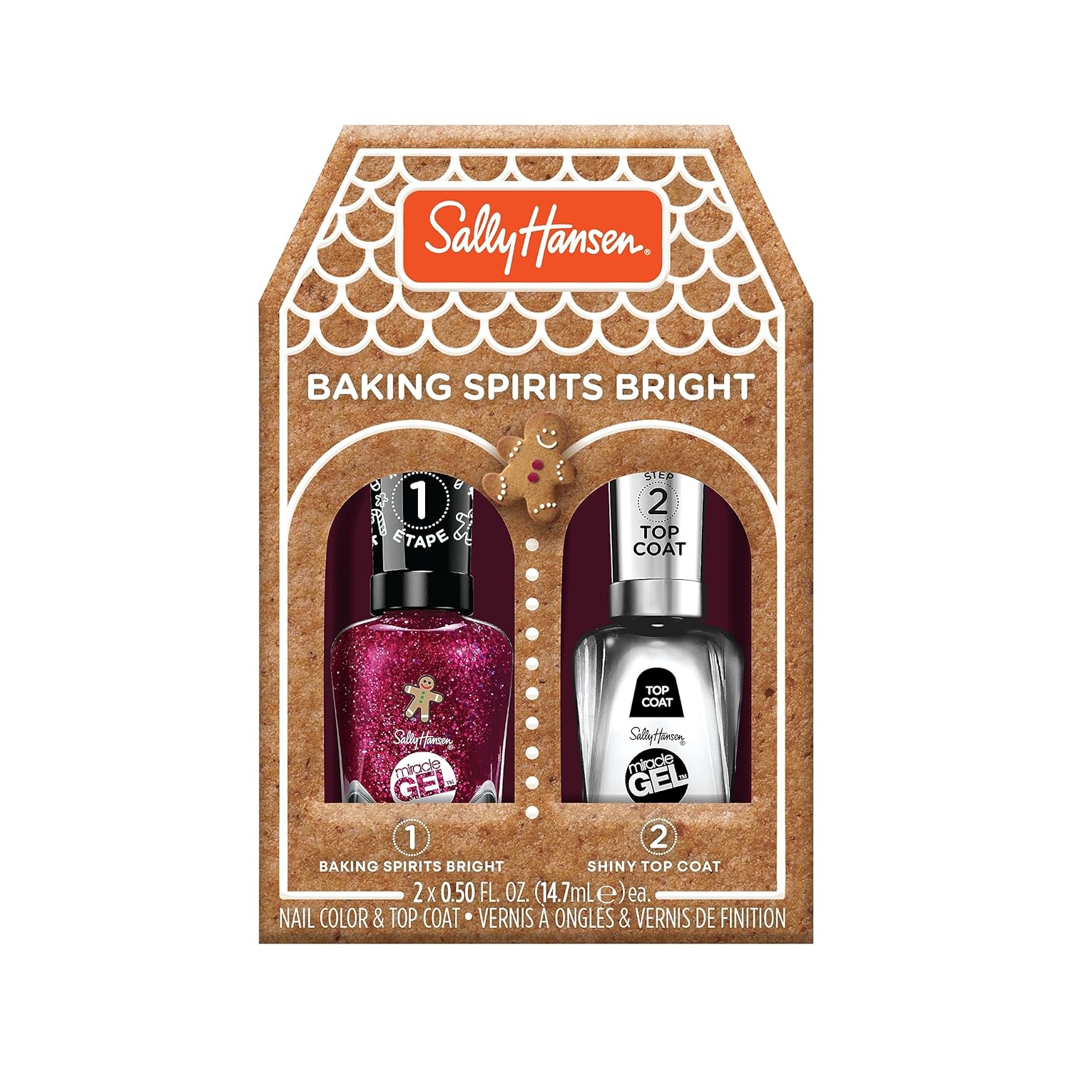 Sally Hansen Miracle Gel™, Holiday Baking Spirits Bright Duo, Long Lasting, Gel-Like Formula, No Uv Lamp Needed, Pink Glitter Nail Polish