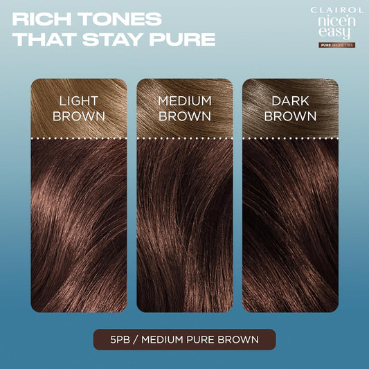 Clairol Nice N’ Easy Pure Brunettes Hair Colour | Pure And Rich Brown Tones | Smooth, Natural Hair Colour | With Pre-Colour Serum | 100% Grey Coverage | 6.5Pb Lightest Latte Brown| Permanent Hair Dye