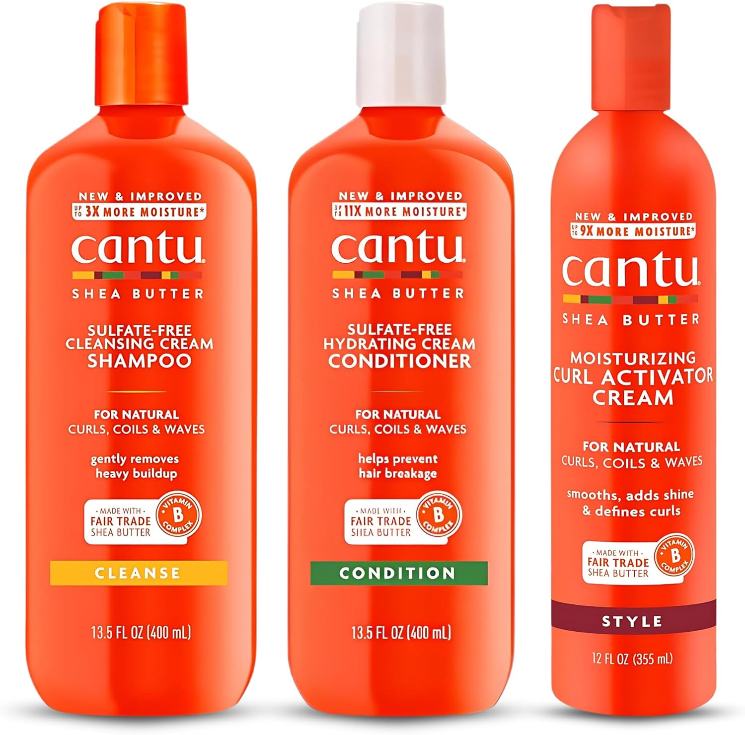 Cantu Sulphate Free Shampoo & Conditioner 12Oz With Shea Butter Moisturizing Curl Activator Cream 12Oz