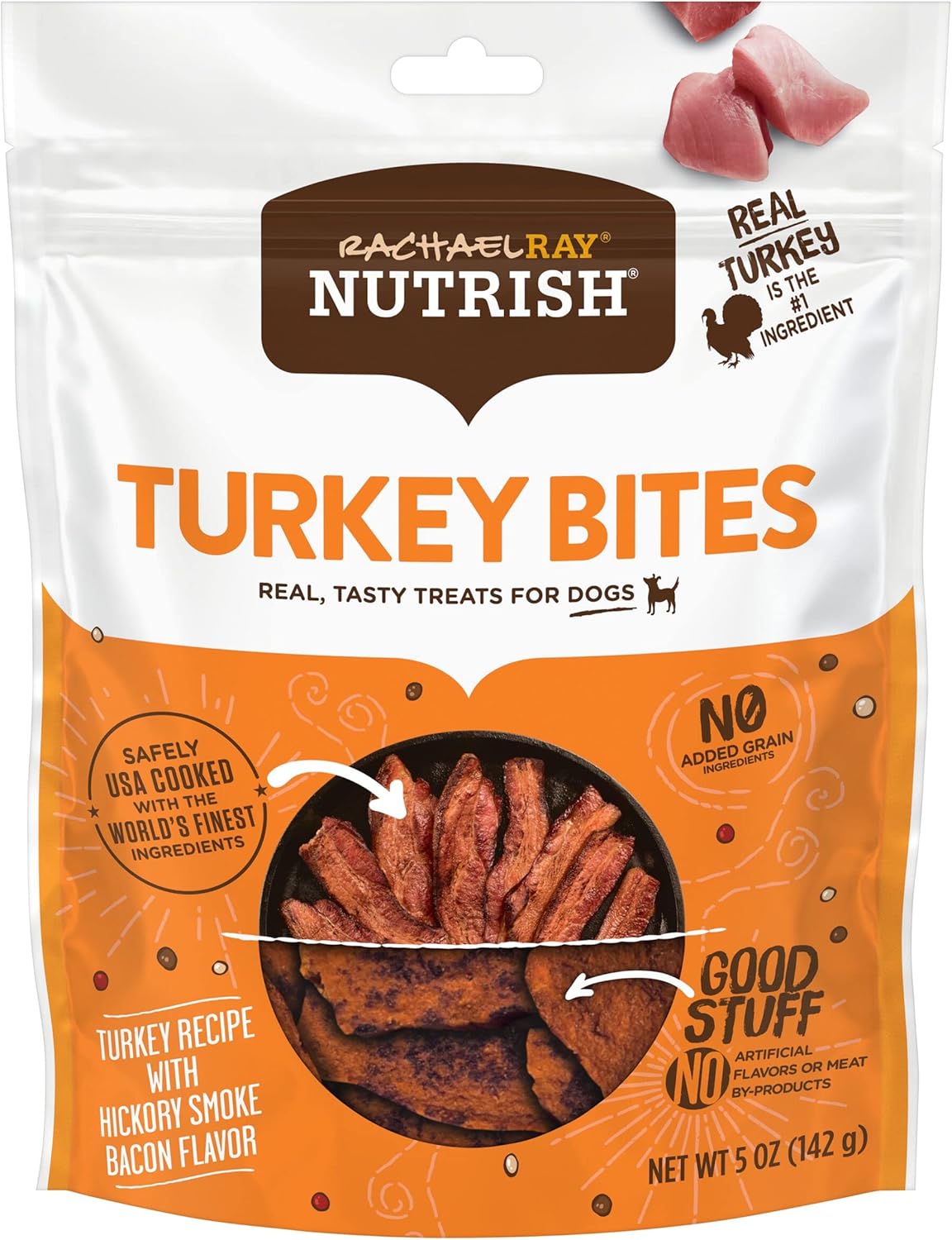 Rachael Ray Nutrish Turkey Bites Real Meat Grain Free Dog Treats, Turkey Recipe With Hickory Smoked Bacon Flavor, 5 Ounce (Pack Of 5) Packaging May Vary