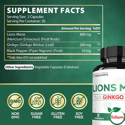 Satoomi Lions Mane Supplement Capsules With Ashwagandha Supplement - 270 Capsules - High Concentrated For Restful Mind, Brain Health, Immune System & Focus Support - Gluten-Free, Non-Gmo