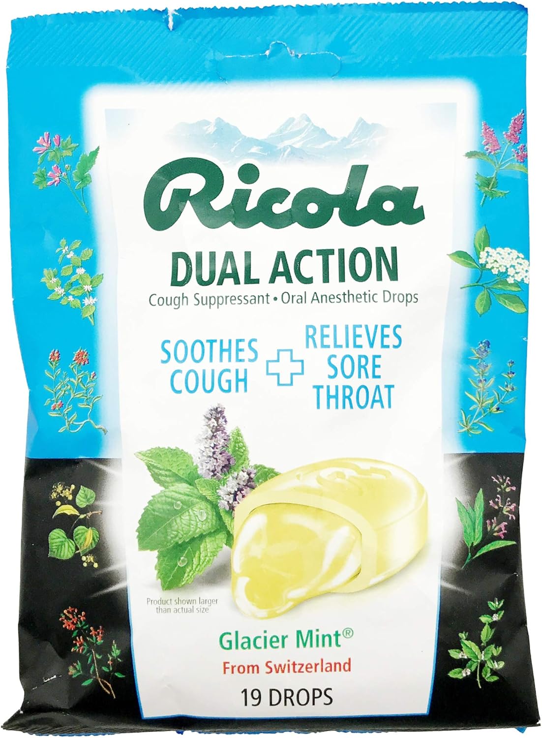 Ricola Dual Action Glacier Mint Cough Drops, 19 Count