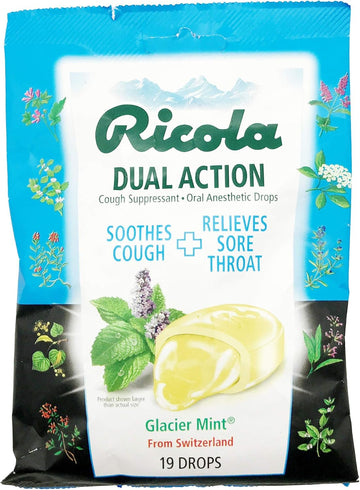 Ricola Dual Action Glacier Mint Cough Drops, 19 Count