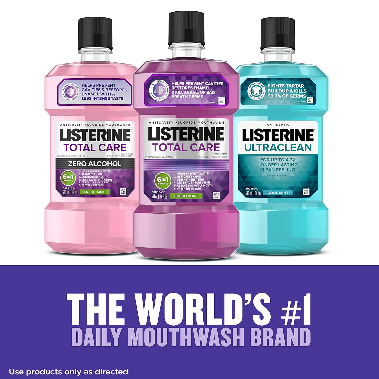 Listerine Total Care Anticavity Fluoride Mouthwash, Kills 99.9% of Germs That Cause Bad Breath and Prevents Cavities, Fresh Mint Flavor, 1L (Pack of 2) : Health & Household