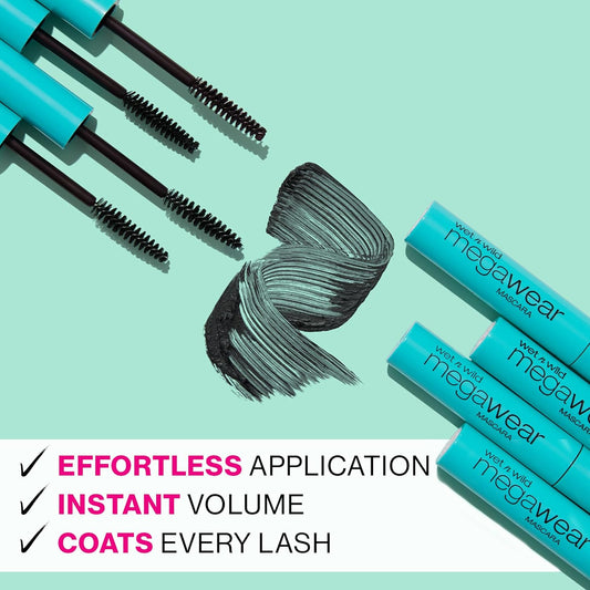 Wet N Wild Enhance And Define Megawear Mascara, Gentle Gel Volumizing Formula That Promotes Full & Healthy Lashes, Enriched With Soy Protein & Panthenol, Cruelty-Free & Vegan - Black