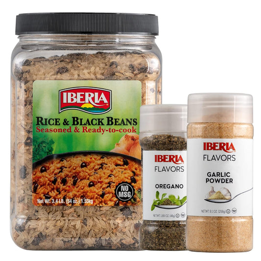 Iberia Orgeano, 1.7 oz + Iberia Garlic Powder, 9.1 Oz + Iberia Rice and Black Beans Jar 3.4 lb. : Grocery & Gourmet Food