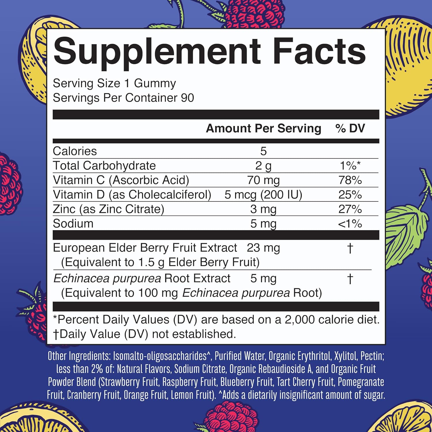 Sugar Free Immunity Gummies | Powerful Blend | Elderberry Vitamin C and Zinc | Vitamin D3 & Echinacea | Immune Support Supplement | Immune Support Gummies for Kids & Adults | Vegan | Non GMO | 90ct