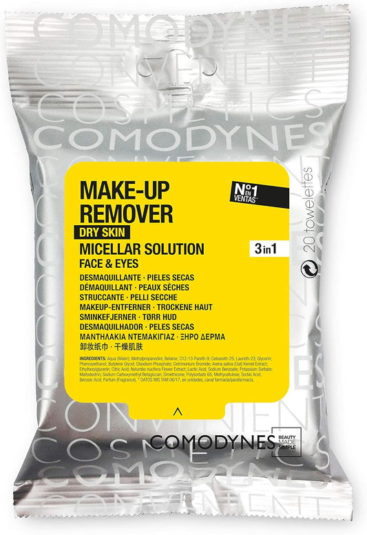 3 Pack Comodynes Makeup Remover Towels Dry Skin 60 Wipes - Skin Care - The Wipes For Dry Skin Incorporate Skin-Friendly Active Ingredients And Natural Extracts With Nourishing Action