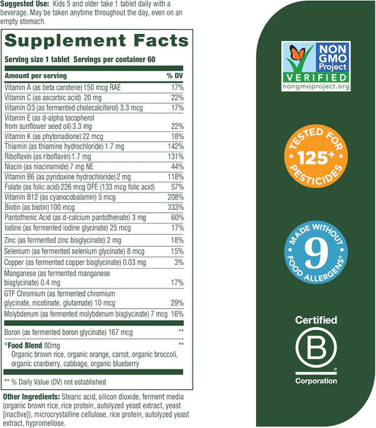 Megafood Kids One Daily - Kids Vitamins - With Vitamin B, Vitamin C, Vitamin D & Zinc - Bone Health & Immune Support Supplement - Non-Gmo, Vegetarian, Made Without 9 Food Allergens - 60 Mini Tabs