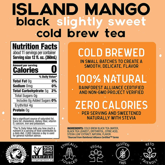 Promise Beverages Slightly Sweet Island Mango Cold Brew Tea On Tap (1 Gallon / 128 Fluid Ounces) Rainforest Alliance Certified Bag In Box Liquid, Ready To Drink Sweetened With Stevia