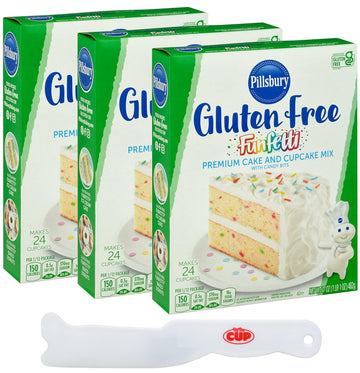 Pillsbury Funfetti Gluten Free Cake and Cupcake Mix with Candy Bits (Pack of 3) with By The Cup Frosting Spreader