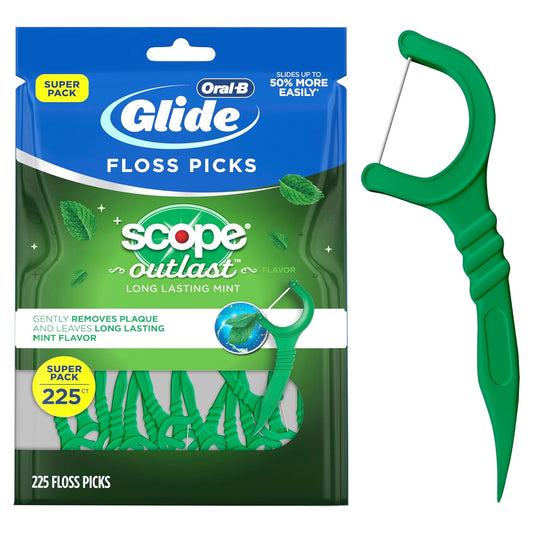 Oral-B Glide With Scope Outlast Dental Floss Picks, Mint, 225 Picks (Pack Of 2), Green