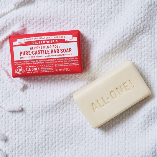 Dr. Bronner's - Pure-Castile Bar Soap (Rose, 5 ounce) - Made with Organic Oils, For Face, Body and Hair, Gentle and Moisturizing, Biodegradable, Vegan, Cruelty-free, Non-GMO